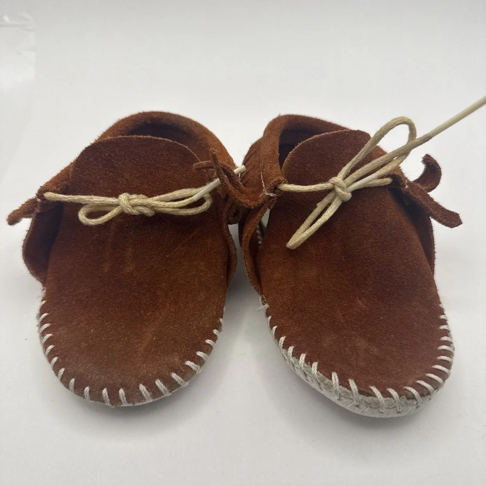 Vintage Taos‎ Baby Toddler Moccasins Rust Brown Suede Soft Fringed
